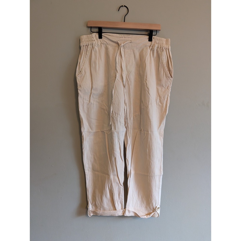 Sincerely Jules Womens L Beige Linen Crop Pants‎ Drawstring Waist Beach Coastal